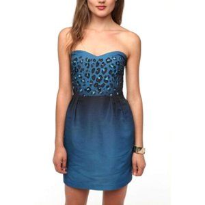 UBRAN OUTFITTERS Silence + Noise Blue Leopard Strapless Dress